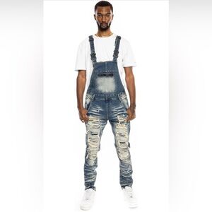 Smoke Rise NY Men's Distressed Blue Denim Overalls Size Small NEW